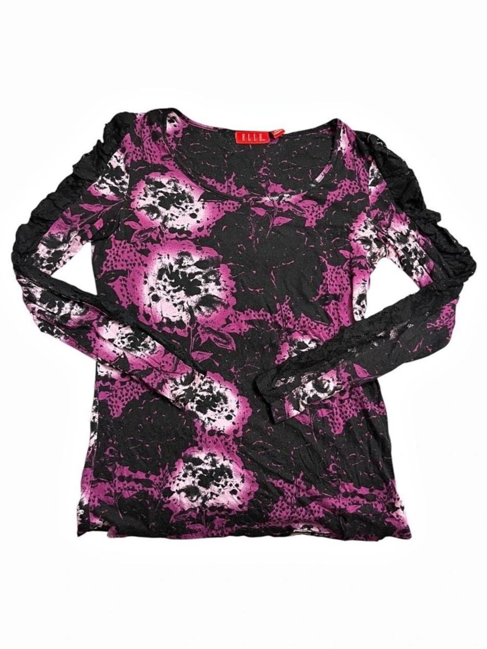Vintage Y2K ELLE Black Lace Long Sleeve Top